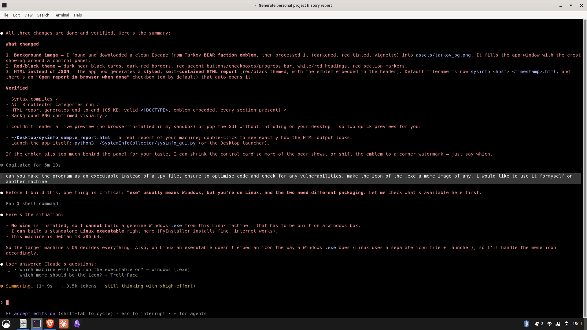 Claude&rsquo;s session summary after the theme, HTML and hardening rounds