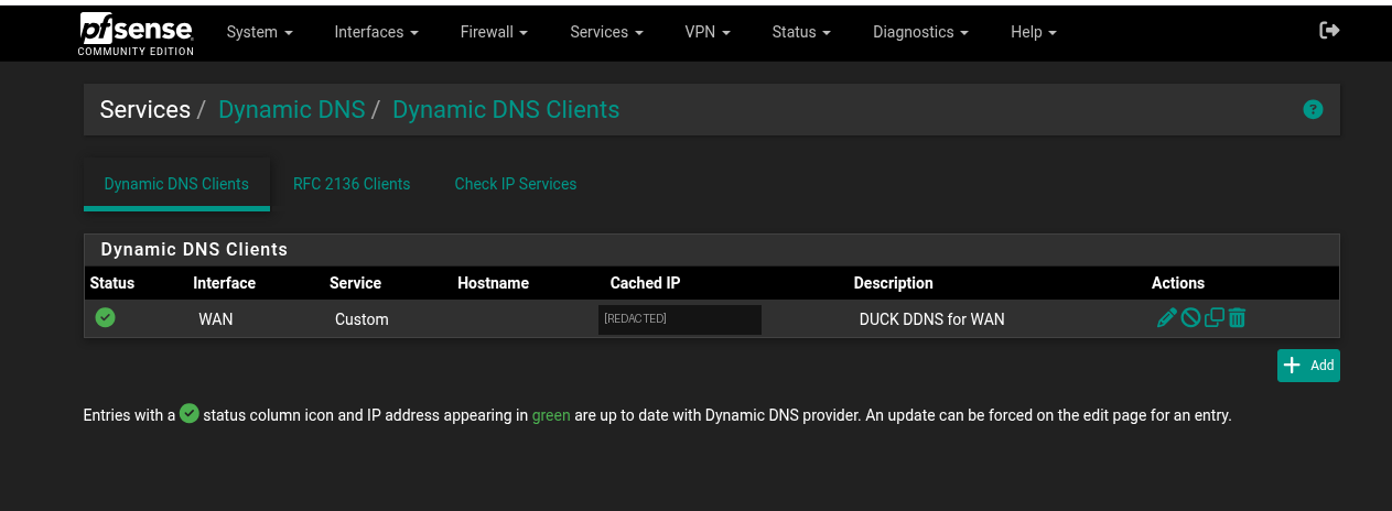 DDNS entry green and tracking the public IP
