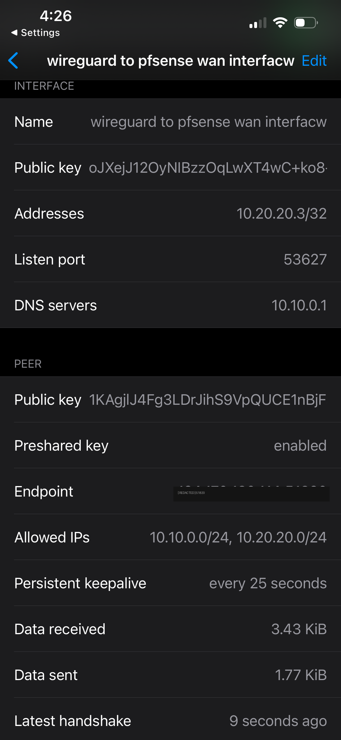 WireGuard handshake established over mobile data